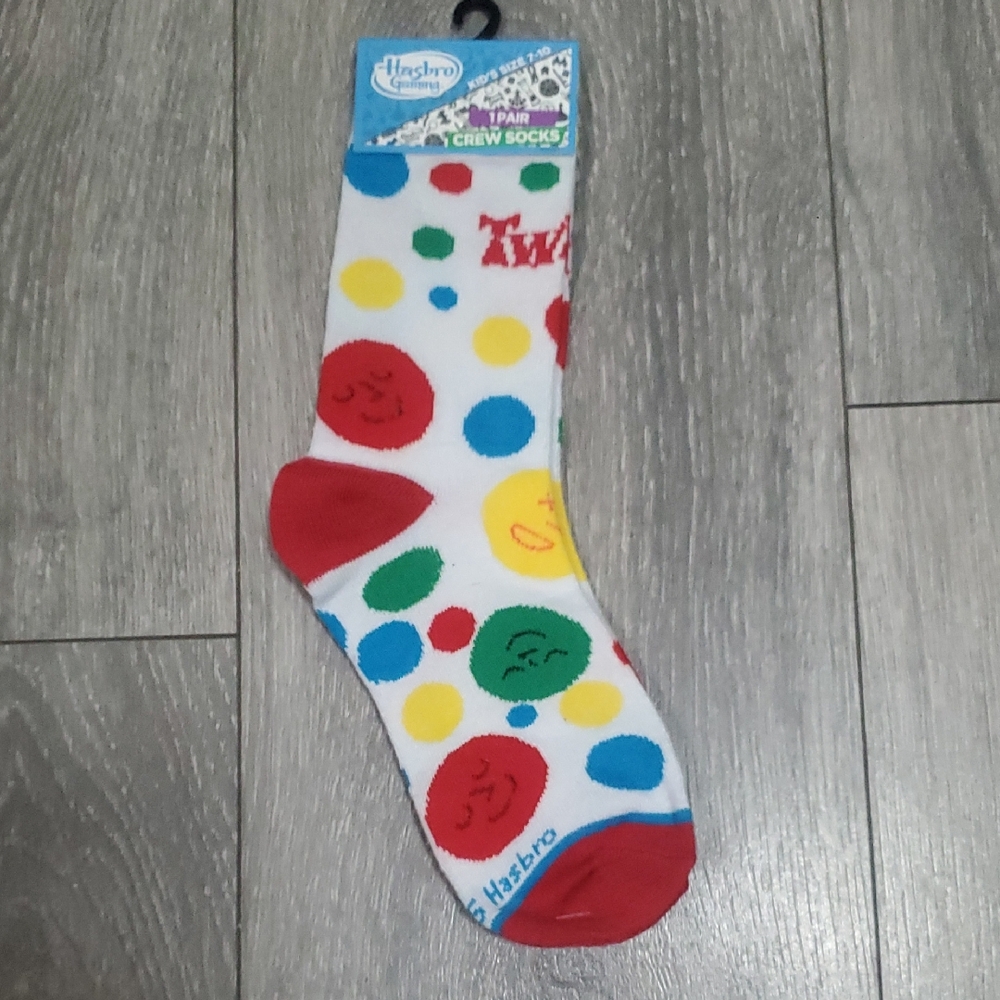 Hasbro Twister White, Red, Blue, Green & Yellow Polka Dots Casual Crew Socks